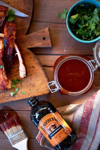 BBQ Sarsaparilla Sauce ribs with extra sauce, coriander and Bundaberg sarsaparilla.