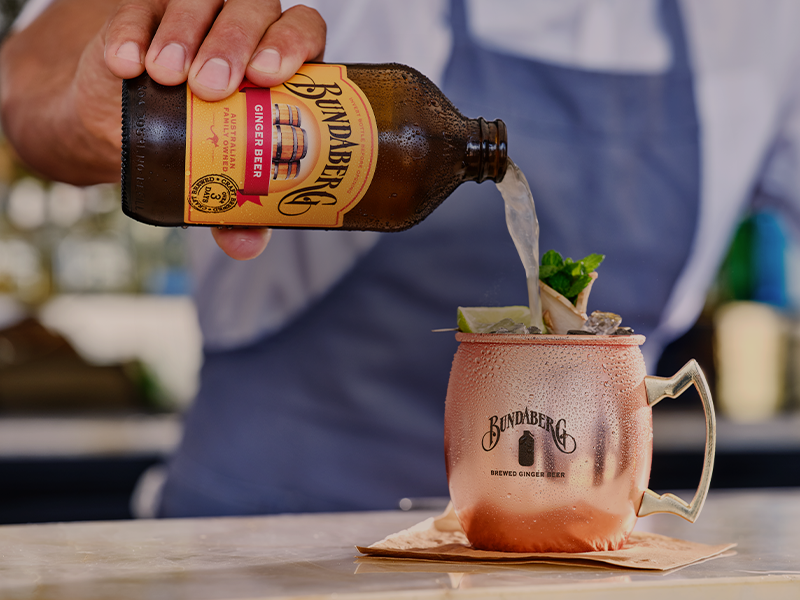 Bundaberg beer poured on a mug