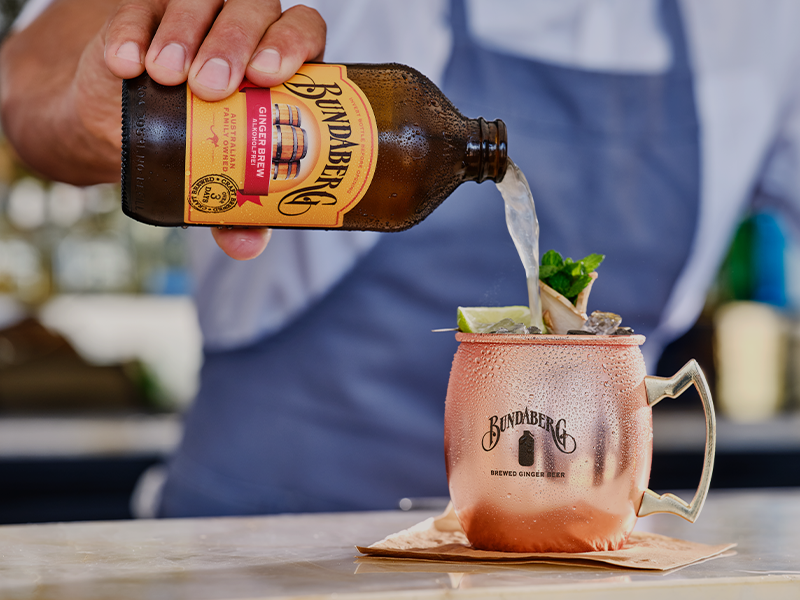 Bundaberg beer poured on a mug